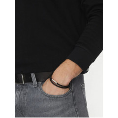 Hugo Boss double braided leather bracelet with logo clasp, black