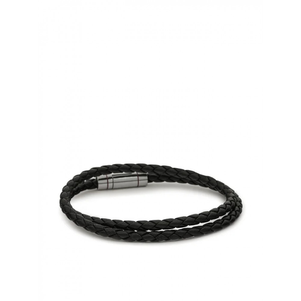 Hugo Boss double braided leather bracelet with logo clasp, black