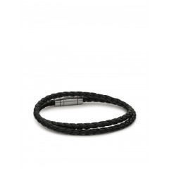 Hugo Boss double braided leather bracelet with logo clasp, black