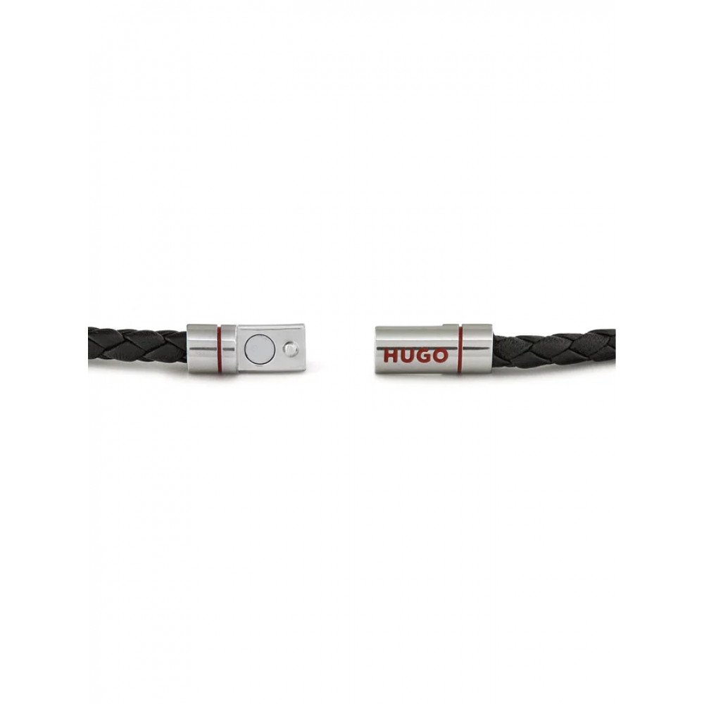 Hugo Boss double braided leather bracelet with logo clasp, black