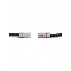 Hugo Boss double braided leather bracelet with logo clasp, black