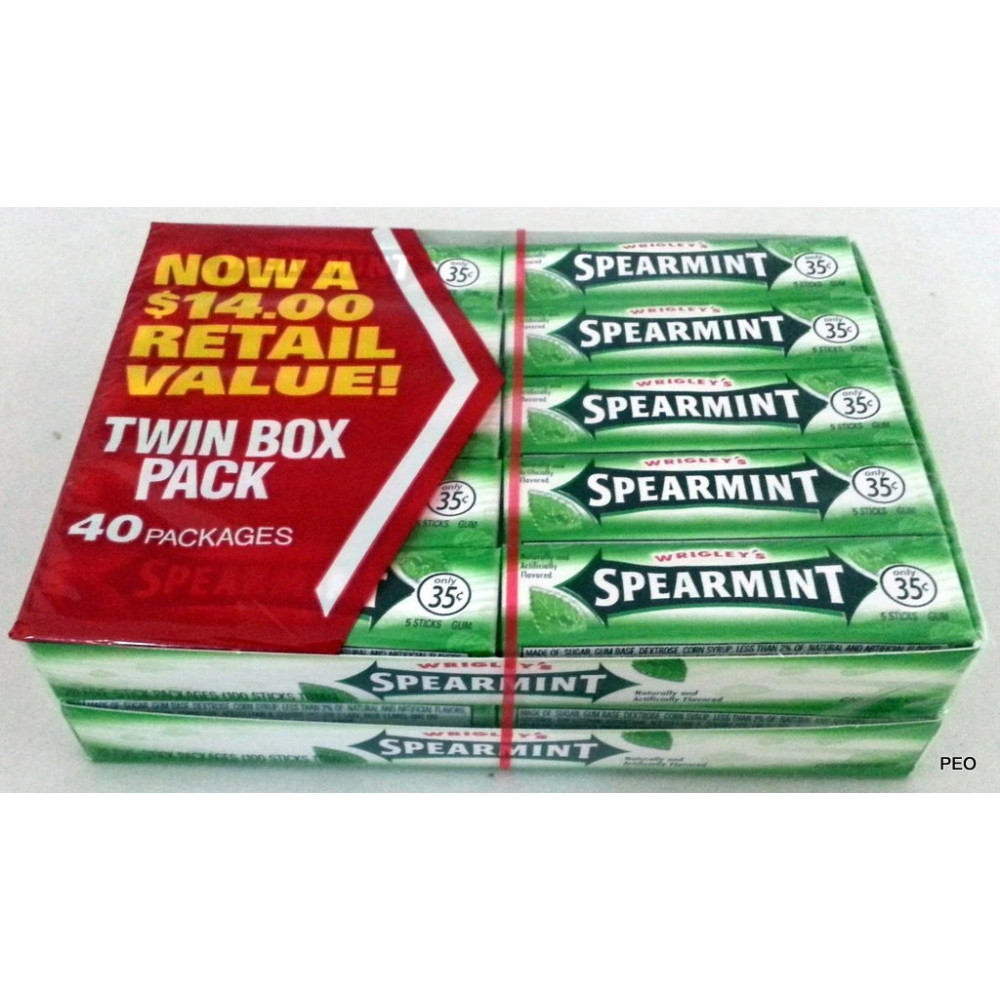 Wrigley's Spearmint Chewing Gum, 40 packs of 5 pieces