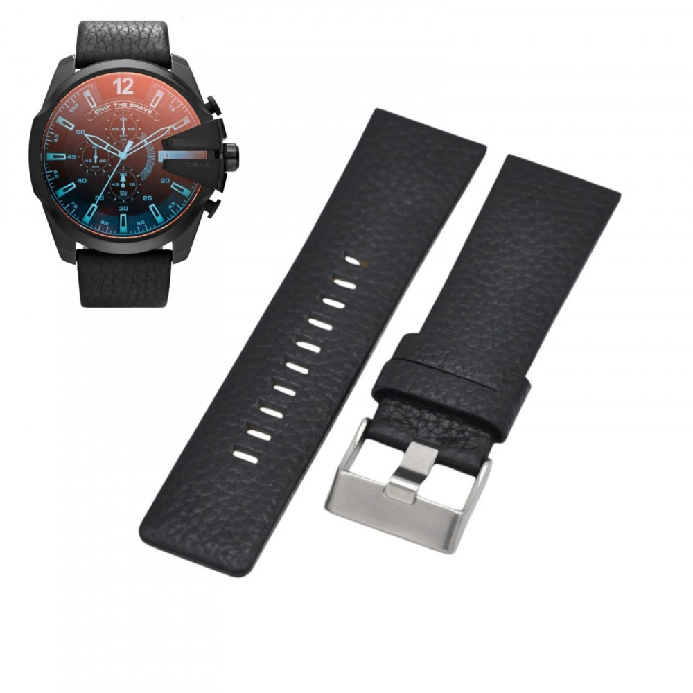 Diesel DZ4323 black leather watch strap, 26 mm, black