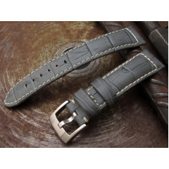 Кожаный ремешок для часов MiLTAT Croco Grain Strap светло-серый 24 мм