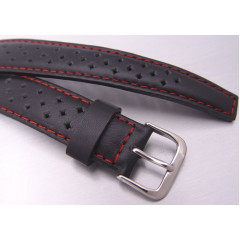 Black leather strap for Taikonaut Diamond Punch Holes watch, 18 mm.