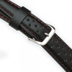 Black leather strap for Taikonaut Diamond Punch Holes watch, 18 mm.