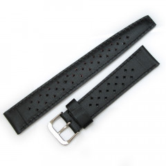 Black leather strap for Taikonaut Diamond Punch Holes watch, 18 mm.