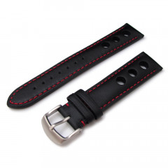 Leather strap for Taikonaut Sport Racer Puncholes Black 20 mm watch.