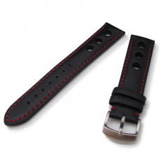 Шкіряний ремінець для годинника Taikonaut Sport Racer Punch Holes Black 20 мм